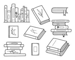 ensemble de livres dans le style doodle. piles de livres. journée mondiale du livre. illustration vectorielle. vecteur