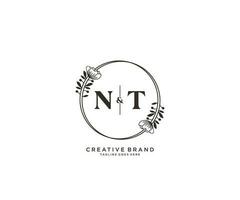 initiale NT des lettres main tiré féminin et floral botanique logo adapté pour spa salon peau cheveux beauté boutique et cosmétique entreprise. vecteur