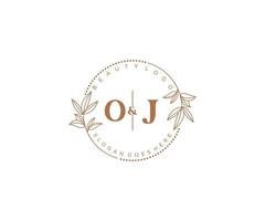 initiale oj des lettres magnifique floral féminin modifiable premade monoline logo adapté pour spa salon peau cheveux beauté boutique et cosmétique entreprise. vecteur