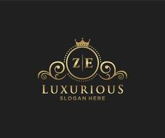 modèle de logo de luxe royal lettre ze initiale dans l'art vectoriel pour restaurant, royauté, boutique, café, hôtel, héraldique, bijoux, mode et autres illustrations vectorielles.