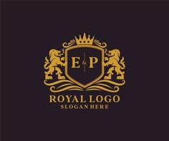 modèle de logo de luxe royal de lion de lettre ep initiale dans l'art vectoriel pour le restaurant, la royauté, la boutique, le café, l'hôtel, l'héraldique, les bijoux, la mode et d'autres illustrations vectorielles.