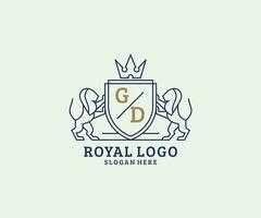 modèle initial de logo de luxe gd lettre lion royal dans l'art vectoriel pour le restaurant, la royauté, la boutique, le café, l'hôtel, l'héraldique, les bijoux, la mode et d'autres illustrations vectorielles.