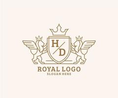 initiale HD lettre Lion Royal luxe héraldique, crête logo modèle dans vecteur art pour restaurant, royalties, boutique, café, hôtel, héraldique, bijoux, mode et autre vecteur illustration.