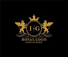 initiale ig lettre Lion Royal luxe héraldique, crête logo modèle dans vecteur art pour restaurant, royalties, boutique, café, hôtel, héraldique, bijoux, mode et autre vecteur illustration.