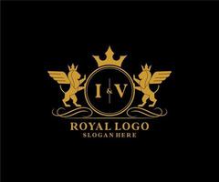 initiale iv lettre Lion Royal luxe héraldique, crête logo modèle dans vecteur art pour restaurant, royalties, boutique, café, hôtel, héraldique, bijoux, mode et autre vecteur illustration.