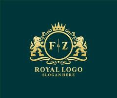 modèle initial de logo fz lettre lion royal luxe en art vectoriel pour restaurant, royauté, boutique, café, hôtel, héraldique, bijoux, mode et autres illustrations vectorielles.