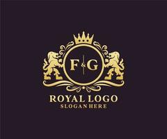 modèle initial de logo de luxe fg lettre lion royal en art vectoriel pour restaurant, royauté, boutique, café, hôtel, héraldique, bijoux, mode et autres illustrations vectorielles.