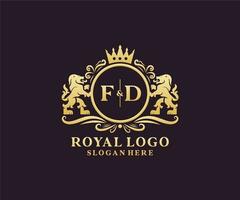 modèle initial de logo de luxe fd lettre lion royal dans l'art vectoriel pour le restaurant, la royauté, la boutique, le café, l'hôtel, l'héraldique, les bijoux, la mode et d'autres illustrations vectorielles.