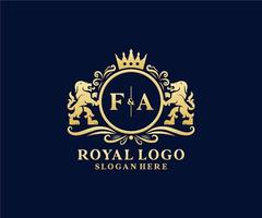 modèle initial de logo de luxe fa lettre lion royal dans l'art vectoriel pour le restaurant, la royauté, la boutique, le café, l'hôtel, l'héraldique, les bijoux, la mode et d'autres illustrations vectorielles.