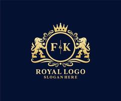 modèle initial de logo de luxe fk lettre lion royal dans l'art vectoriel pour le restaurant, la royauté, la boutique, le café, l'hôtel, l'héraldique, les bijoux, la mode et d'autres illustrations vectorielles.