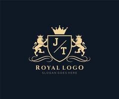 initiale jt lettre Lion Royal luxe héraldique, crête logo modèle dans vecteur art pour restaurant, royalties, boutique, café, hôtel, héraldique, bijoux, mode et autre vecteur illustration.