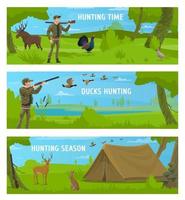 chasse sport et animaux, canard et cerf chasseurs vecteur