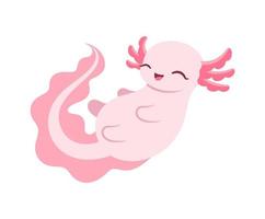 content axolotl nager dessin animé vecteur illustration. mignonne sous-marin aquatique animal conception pour enfants. Facile plat style avec contour agrafe art.