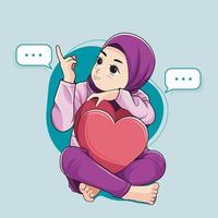 mignonne hijab peu fille avec sa doigt montrer du doigt vecteur illustration gratuit Télécharger