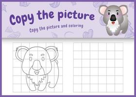 Copiez l'image jeu d'enfants et coloriage avec une illustration de personnage koala mignon vecteur