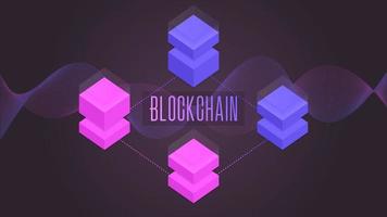 concept de blockchain fond isométrique ondulé coloré. vecteur