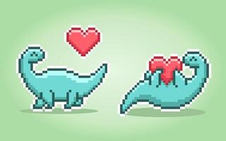 8 bit pixels dinosaure brontosaure. animaux dans vecteur des illustrations pour traverser point motifs.