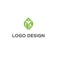 ek monogramme avec feuille logo conception des idées, Créatif initiale lettre logo avec Naturel vert feuilles vecteur