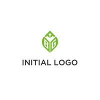 bg monogramme avec feuille logo conception des idées, Créatif initiale lettre logo avec Naturel vert feuilles vecteur