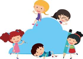 forme de nuage de bannière vide avec beaucoup de personnage de dessin animé pour enfants vecteur