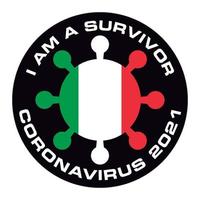 je suis un survivant du coronavirus 2021 autocollant du drapeau de l'italie vecteur