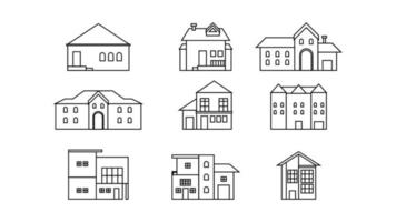 chalet maison bâtiments ensemble ligne art. illustration contour conception. vecteur