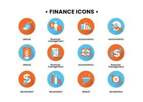 la finance Icônes ensemble. vecteur illustration de financier gestion, économétrie, dévaluation, défaut. une dollar signe, suivant à lequel est le silhouette de une homme, suivi par un en haut La Flèche.