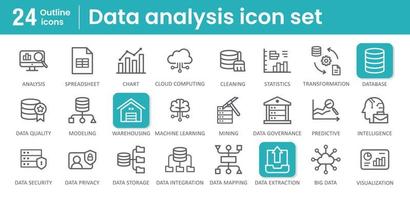 Les données une analyse icône ensemble. contient Les données une analyse et En traitement Icônes. vecteur illustration