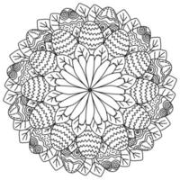 mandala avec Pâques des œufs dans feuilles et fleurs, coloration page pour vacances activité vecteur