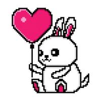 pixel art mignonne lapin en portant une l'amour ballon vecteur