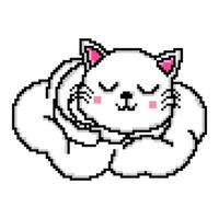 pixel art mignonne chat en train de dormir sur une nuage conception mascotte kawaii vecteur