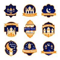 badge ramadan bleu et orange vecteur