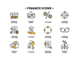 la finance Icônes ensemble. vecteur illustration de douane courtier, hypothèque, financier échange, devise échange Icônes