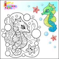 mignonne dessin animé hippocampe coloration livre vecteur