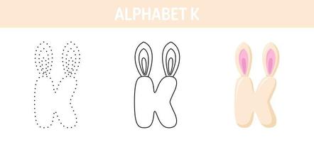 feuille de travail de traçage et de coloriage de l'alphabet k pour les enfants vecteur