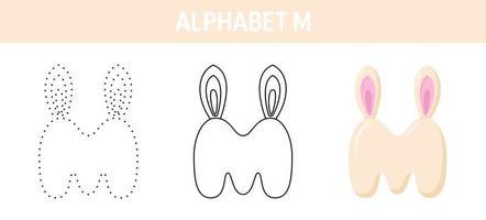 feuille de travail de traçage et de coloriage de l'alphabet m pour les enfants vecteur