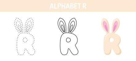 feuille de travail de traçage et de coloriage de l'alphabet r pour les enfants vecteur