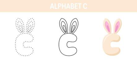 feuille de travail de traçage et de coloriage de l'alphabet c pour les enfants vecteur