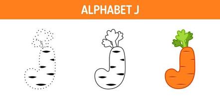 feuille de travail de traçage et de coloriage de l'alphabet j pour les enfants vecteur