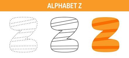 feuille de travail de traçage et de coloriage de l'alphabet z pour les enfants vecteur