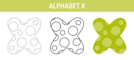 feuille de travail de traçage et de coloriage de l'alphabet x pour les enfants vecteur