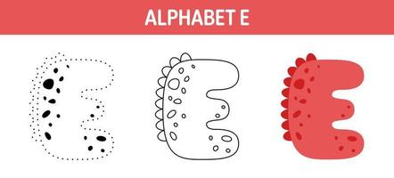 feuille de travail de traçage et de coloriage de l'alphabet e pour les enfants vecteur