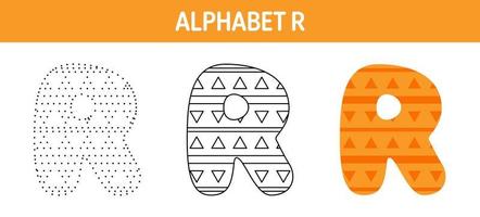 feuille de travail de traçage et de coloriage de l'alphabet r pour les enfants vecteur