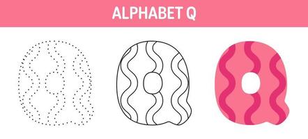 feuille de travail de traçage et de coloriage de l'alphabet q pour les enfants vecteur