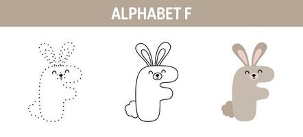 feuille de travail de traçage et de coloriage de l'alphabet f pour les enfants vecteur