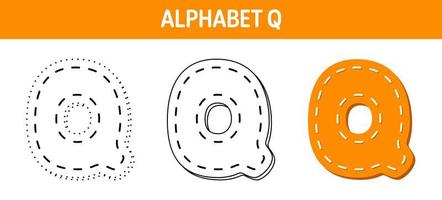 feuille de travail de traçage et de coloriage de l'alphabet q pour les enfants vecteur