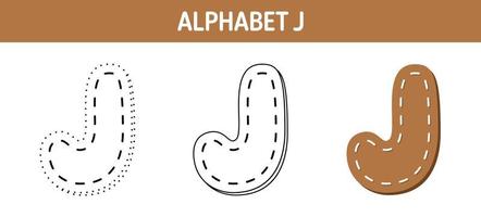 feuille de travail de traçage et de coloriage de l'alphabet j pour les enfants vecteur