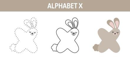 feuille de travail de traçage et de coloriage de l'alphabet x pour les enfants vecteur