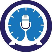 modèle de conception de logo vectoriel de temps de podcast. icône de conception de logo vectoriel d'horloge micro.