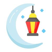lanterne pendaison avec lune concept de Ramadan décoration icône vecteur